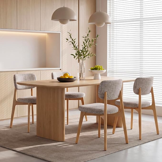 COLAMY Dining Chairs Set of 6, Modern Upholstered Kitchen Room Chairs with Solid Natural Oak Wood Legs, 5-Min Easy Assembly Anti-Wobble, High-Weight Fabric Farmhouse Side Chair, 300lbs,Oak,Oatmeal