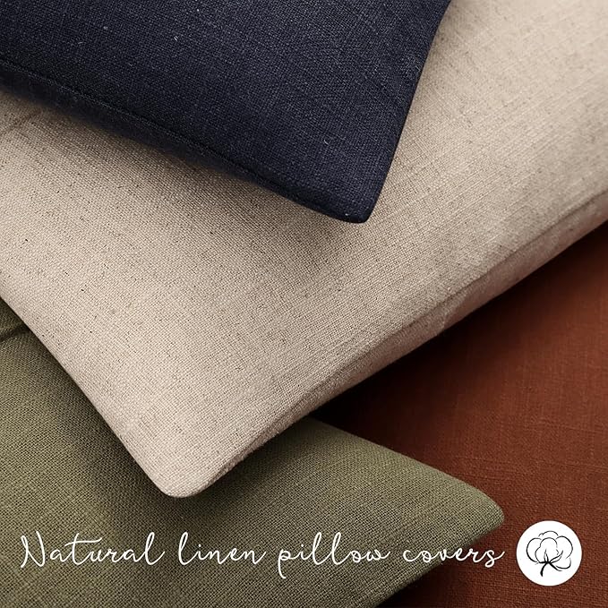 ZWJD Decorative Linen Throw Pillow Covers 16x16 Set of 2 Solid Handcrafted Striped Cushion Covers for Bed Soft Modern Farmhouse Neutral Pillowcase for Couch Bedroom Living Room Home Decor(Dark Navy)