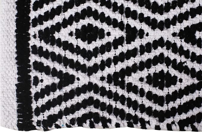 Chenille Cotton Diamond Rug 21x34 Inches - Black, Reversible Small Soft Washable Front Door Mat Ideal for Kitchen, Entryway, Bathroom | Farmhouse Boho Accent Indoor Throw Rugs for Bedroom, Patio