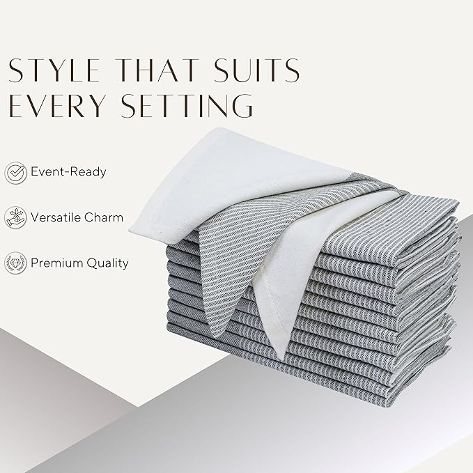 Ramanta Home Cloth Napkins Set of 4 18x18 Inches - Spring Basket Decor Block Striped Dinner Napkins for Easter Farmhouse Wedding, Washable Soft Cotton Durable Table Linen -Everyday Use - Dark Olive
