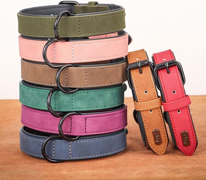 Didog Soft Padded PU Leather Dog Collar, Breathable and Adjustable Dog Collars for Medium Dogs, Comfortable for Daily Walk, Light Brown, L Fit Neck 14-18"(22-44 lbs)