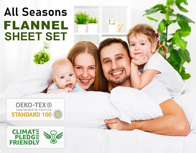 RUVANTI Flannel Sheets Split King Size - 100% Cotton Double Brushed Split King Bed Sheets Set - Deep Pockets 16 Inches - All Seasons Breathable & Extra Soft - Warm & Cozy, 5 Piece, Jasmine Stamp Cream