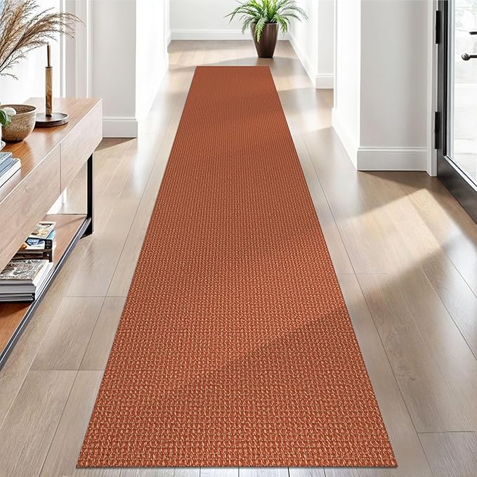 EARTHALL Woven Runner Rug 2x10 Ft Washable Runners for Hallways Long Cotton Non Slip Rubber Backed Kitchen Runner Braided Indoor Floor Carpet for Entryway, Hallway, Kitchen, Rustic Orange/Tan