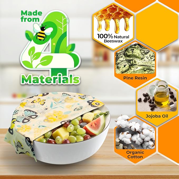 OHIYO Reusable Beeswax Wrap for Food, 9 Pack Organic Cotton Beeswax Papers (1XL + 3M + 5S), Bread Sandwich Wrapper, Suitable for Bowls, Cheese, Reusable Plastic-Free Food Storage Wrap