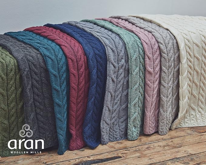 Aran Woollen Mills Irish Cable Knit Blanket Supersoft Merino Wool Throw Made in Ireland 40" x 60" (Seafoam Green)