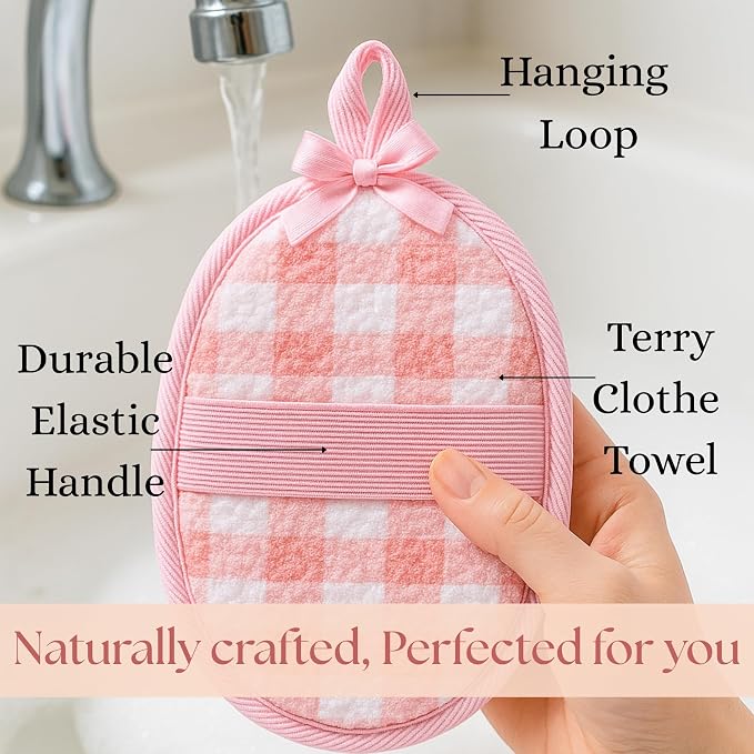 SERRENTO Loofah Women Body Scrub - Luffa Bath Pads, Pink & Beige, 2 Count