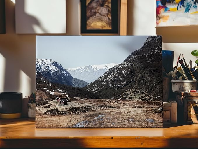 Monem Art Scandinavian Mountain Cabin Landscape Photography Print - Nordic Nature Scenic Art Poster - Wall Decor for Living Room, Bedroom or Office - 18x24 ROLLED CANVAS Wall Art by Mareike Bohmer