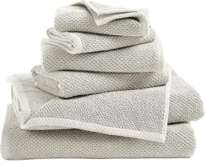 Great Bay Home 100% Cotton 6 Piece Towel Set - Absorbent, Quick-Drying, Durable Bath Towels for Bathroom Decor - Low-Twist, Two-Ply Fibers (Light Grey)