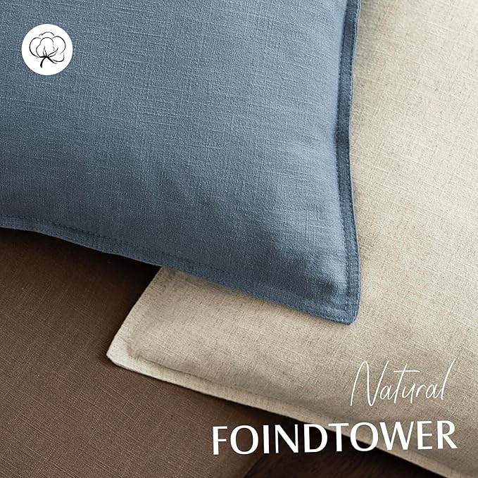 Foindtower Set of 2, Decorative Linen Soild Throw Pillow Covers Soft Accent Cushion Euro Case Boho Farmhouse Pillowcase for Chair Couch Sofa Bedroom Living Room Home Decor 20 x 20 Inch Misty Blue