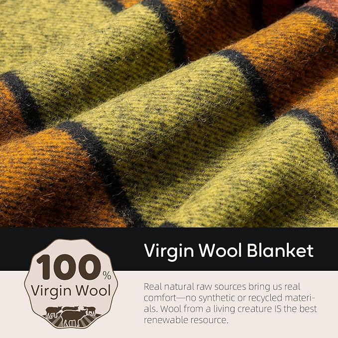 Molithe 100% Wool Blanket, 62" x 86", Warm, Thick, Washable, Military | Great for Camping, Outdoors, Sporting Events, Survival Kits Black and Yellow