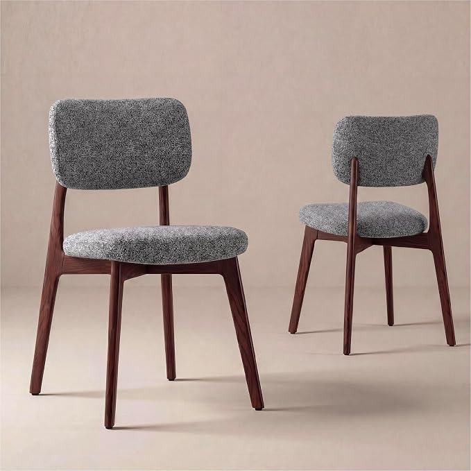 COLAMY Dining Chairs Set of 4, Modern Upholstered Kitchen Room Chairs with Solid Red Oak Wood Legs, 5-Min Easy Assembly Anti-Wobble, High-Weight Fabric Farmhouse Side Chair, 300lbsWalnut,Darkgrey