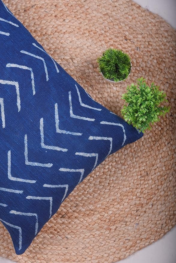 Trade Star Handmade Cushion Cover Decorative Spring Pillow Cover 100% Cotton Throw Pillow Case Indian Mudcloth Lumbar Pillows Ethnic Oblong Pillow Shams (Indigo Phoenix 14X22 INCHES)