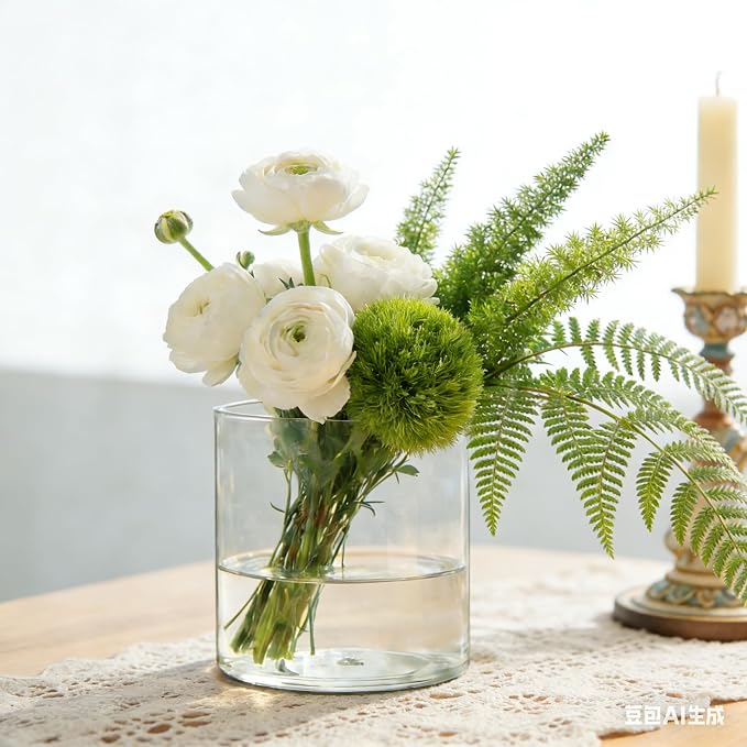 Acrylic Flower Vase Cylinder, 2 Packs, 5.9" Tall Clear Plastic Vase for Centerpieces - Shatterproof Wedding, Event & Home Decor Vase, 5.9"x5.9" Tall Round - 2 Pcs, Clear