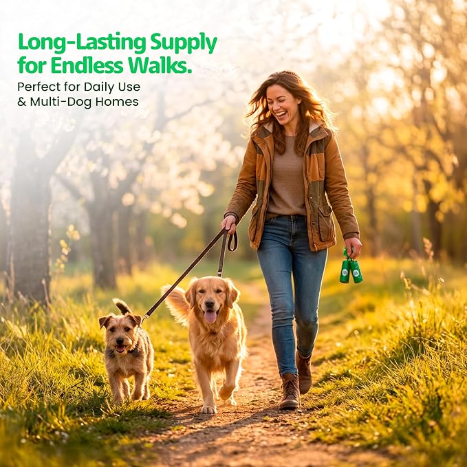 Dog Poop Bags, Light Baby Powder Scent, 90 Count (6 Rolls), Certified Compostable Cornstarch Blend - ASTM D6400 & EN 13432, Extra Thick, Leak-Proof, 9x13 Inch for Dogs & Cats