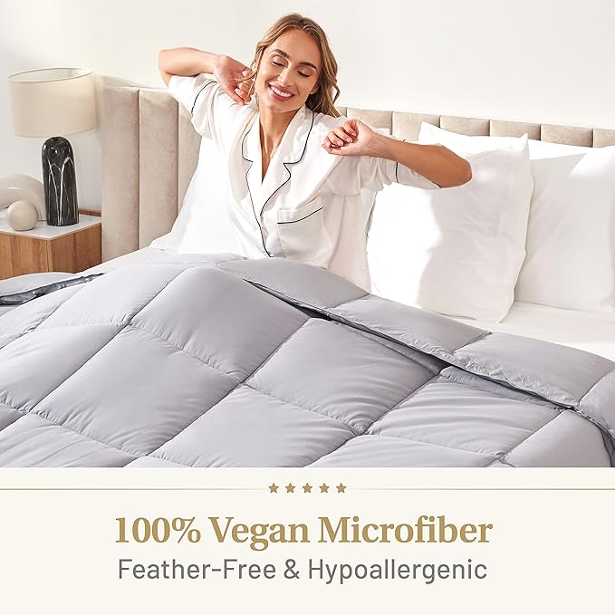 Lavish Comforts Twin Duvet Insert Premium Bedding, Machine Washable, Fluffy Grey Comforter, Twin Size, 68x86