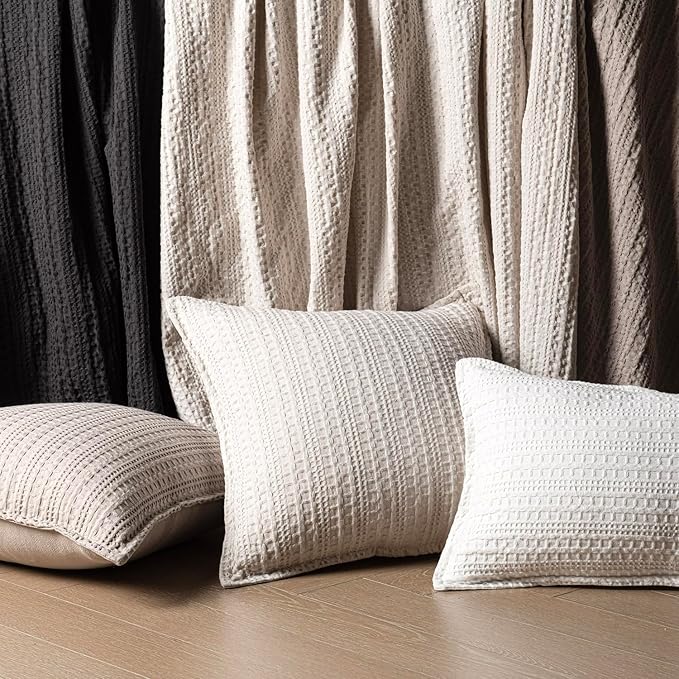 Foindtower Set of 2 Decorative Cotton Waffle Weave Throw Pillow Covers Euro Shams Cushion Covers Accent European Pillowcase for Bed Couch Sofa Bedroom Living Room Home Decor 22×22 Inch Oatmeal