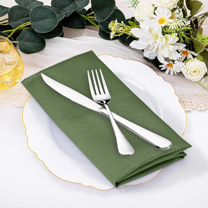 SuperO Set of 120 Cloth Napkins 17 x 17 Inch, Polyester Solid Washable Dinner Napkins with Hemmed Edges,Great for Restaurant, Wedding and Party(Willow)