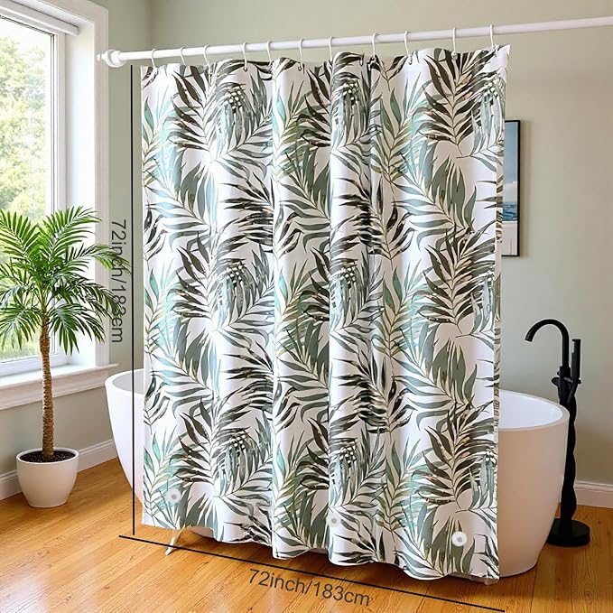 TIKABC Shower Curtain Liner, White Flower 4G PEVA Shower Liner, Plastic Waterproof Shower Curtains, 72x72 inch with Grommet Holes 3 Magnetic Weights