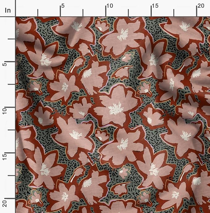 Soimoi Lightweight Velvet Fabric - Brown - Floral Print, Unstitched Material - 58" Wide, Perfect Fabric for Upholstery, Fashion and Craft Projects, 1 Yard
