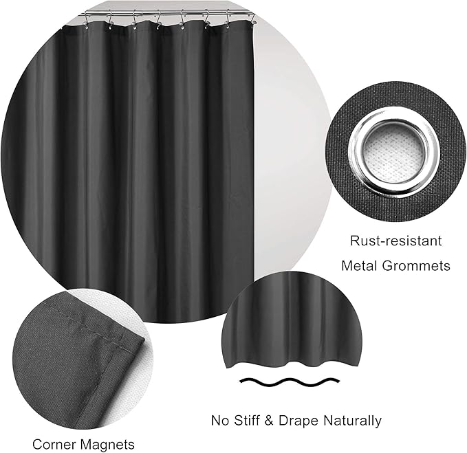 N&Y HOME Ultimate Waterproof Fabric Shower Curtain or Liner with Weighted Magnets, Dark Grey Shower Curtains for Bathroom with Breathable TPU & Machine Washable Polyester, Graphite Gray, 72"x72"