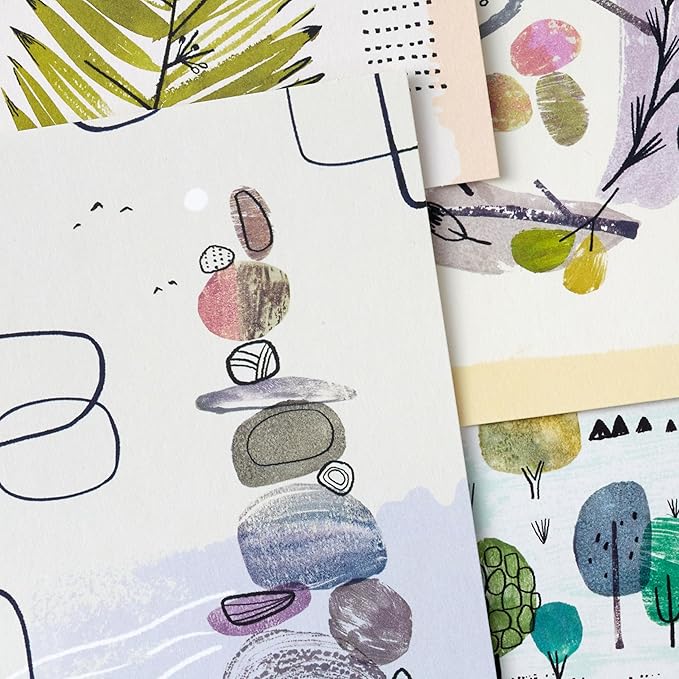 Hallmark Nature Note Card Assortment (48 Blank Cards with Envelopes) Artistic Trees, Leaves, Birds, Rocks
