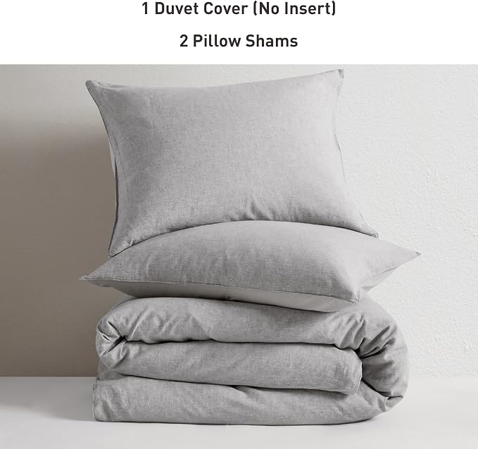 Hyde Lane Linen Duvet Cover Set King Size, 3Pcs Textured French Flax Linen Cotton Blend Bedding Set, Natural and Organic, Soft and Breathable, with 2 Pillow Shams, 104"x90", Grey