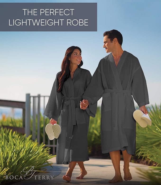 Waffle Robe for Women by BOCA TERRY, Soft Cotton Spa Robes for Summer, Lightweight Knit Waffle Bathrobe, Kimono Bathrobes