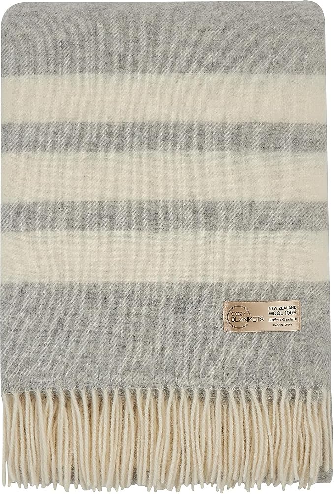 | Wool Blanket/Throw | 100% New Zealand Wool | Perfect for Home and Outdoors | Virgin Wool Blanket with Fringes 55"x79" (140 x 200 cm)