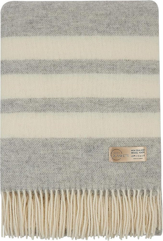 | Wool Blanket/Throw | 100% New Zealand Wool | Perfect for Home and Outdoors | Virgin Wool Blanket with Fringes 55"x79" (140 x 200 cm)