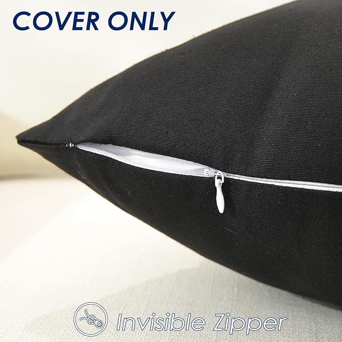 TAOSON Set of 2, Black 100% Cotton Canvas Patchwork Throw Pillow Covers 18x18 Inch, Modern White Striped Farmhouse Decor Cushion Covers for Sofa Couch Bedroom Living Room