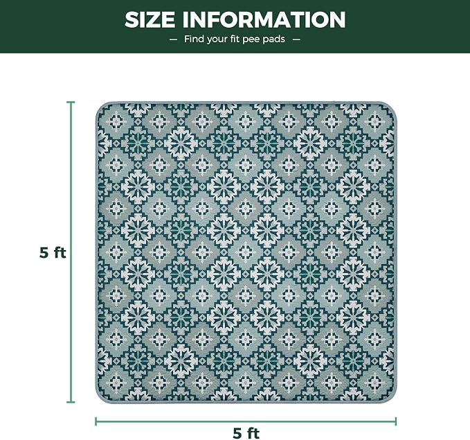 FXW Washable Pee Pads for Dogs, Puppy Pads with Super Absorbent, Specifically Designed for Rollick/Homeplus 24inch 8 Panels Dog Playpen, 63" Square, Tribal Blue, 1 Pack