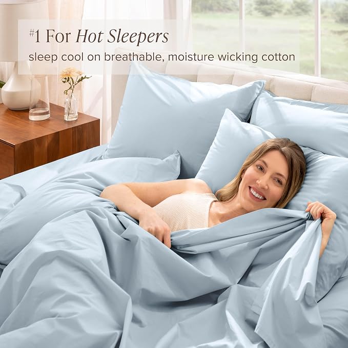 Bare Home 100% Organic Cotton Full Sheet Set - Crisp Percale Weave - Lightweight & Breathable - Bedding Sheets & Pillowcases (Full, Winter Blue)