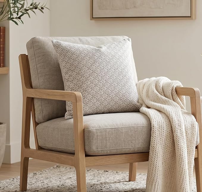 SanVia Cotton Throw Pillow Covers 20x20 – Handwoven Jacquard Texture, Fade-Resistant, No Pilling – Hidden Zipper, Decorative Cushion Cover for Sofa, Couch, Bed – Insert Not Included (Floral, Grey)