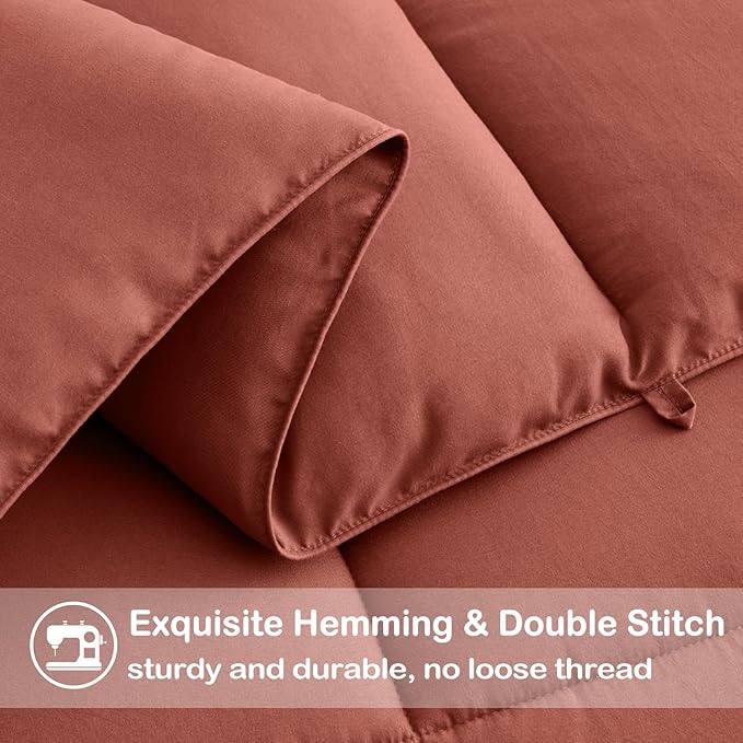 EASELAND King Size Down Alternative Comforter - Quilted Duvet Insert for All Seasons, Soft Lightweight with Corner Tabs, Summer Winter Warm Bedding, Terracotta 90x102 Inches