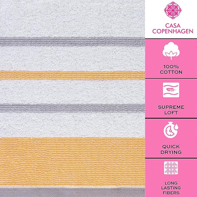 CASA COPENHAGEN White Bay 4Pcs 100% Egyptian Cotton Designer Hand Towels Gift Set- Grey - Gold 600 GSM, 28"x16", 4Hand Towels for Bathroom Set for Women & Men