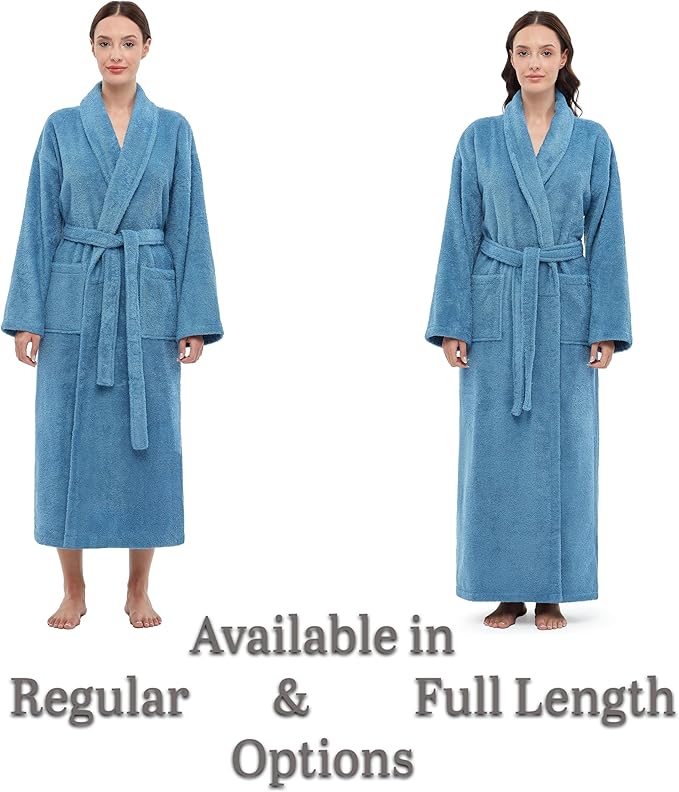 Arus Women's Shawl Collar Robe, Turkish Terry Cotton Bathrobe,with Regular and Full Length Options