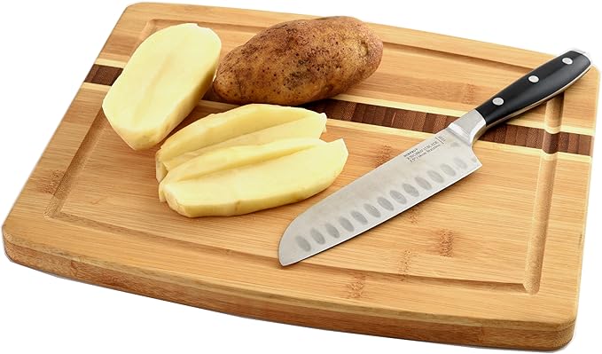 Norpro 12x10-Inch Bamboo Cutting Board with Juice Catching Groove, Brown (7637)