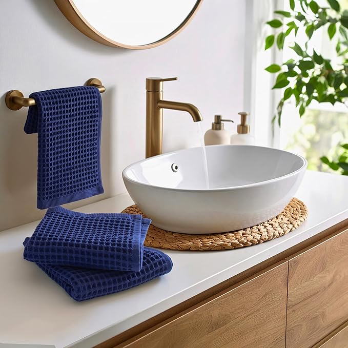 PÜSKÜL - Set of 3 Organic Waffle Hand Towel Navy - Premium Quality, 100% Turkish Cotton, Soft, Quick-Dry, Absorbent, Lint-Free Face Kitchen Hand Towels (Navy Blue, Hand Towels - Pack of 3)