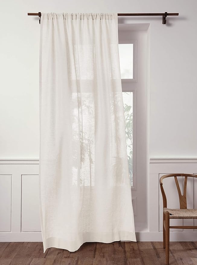 Solino Home European Flax Linen Sheer Curtain 144 Inches Long, 100% Pure Linen Ivory 52 x 144 Inch Long Light Filtering Rod Pocket Window Curtains Panel for Living Room, Bedroom - 1 Panel
