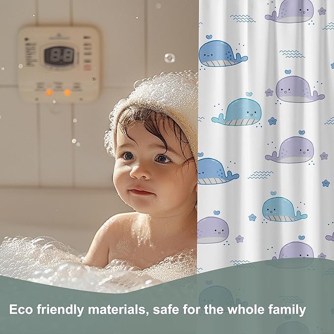 Plastic Shower Curtain Liner, Premium EVA 5G Little Whale Shower Curtain, Shower Curtains for Bathroom with 3 Magnetic Weights and Rustproof Grommets (Little Whale, 72x72 in)