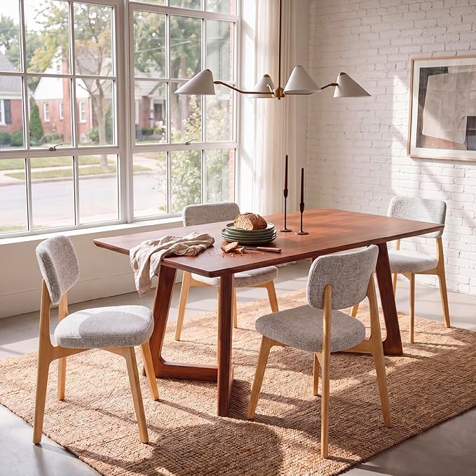 COLAMY Dining Chairs Set of 4,Modern Upholstered Kitchen Room Chairs with Solid Natural Oak Wood Legs, 5-Min Easy Assembly Anti-Wobble, High-Weight Fabric Farmhouse Side Chair, 300lbs,Oak,Beige