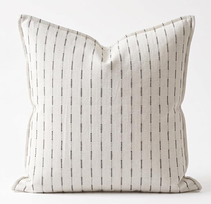 SanVia Cotton Throw Pillow Covers 20x20 – Handwoven Jacquard Texture, Fade-Resistant, No Pilling – Hidden Zipper, Decorative Cushion Cover for Sofa, Couch, Bed – Insert Not Included (Striped, White)