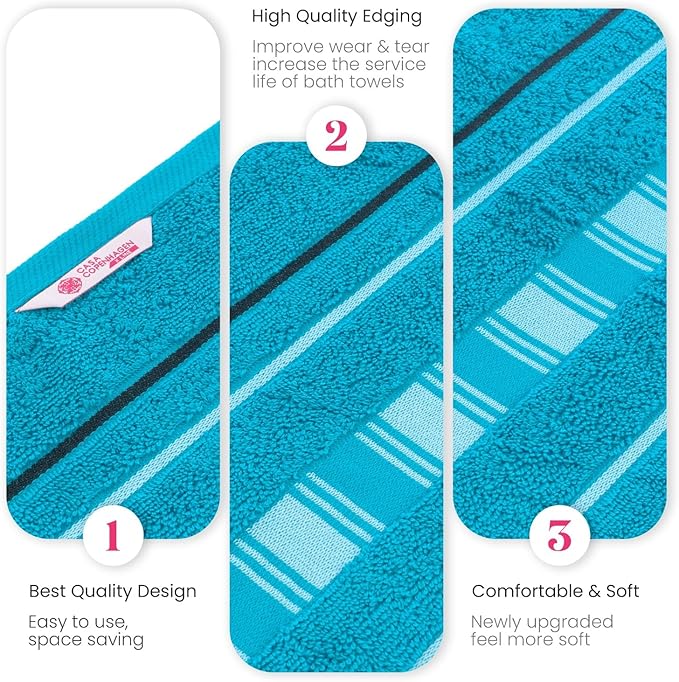 CASA COPENHAGEN X Line 2Pcs 100% Egyptian Cotton Large Designer Bathsheet Towels Gift Set- Grey - Teal, 600GSM, 35"x70" 2Bath Sheet Towels for Bathroom Set for Women & Men