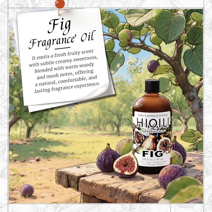 HIQILI Fig Fragrance Oil, DIY Perfume, Add to Bath & Body Products - 150ML | Suitable for Hotel Scent Diffuser, Candle & Soap Making Kit, Add to Skin Care Product, Graduated Dropper Included