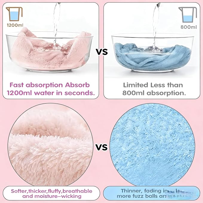 3 Pack Microfiber Hair Towel Wrap for Women, Fast Drying Hair Turban with Button, Anti-Frizz Large Hair Towel for All Hair Styles, Soft & Absorbent Hair Drying Towel