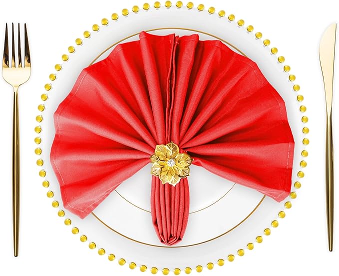 SuperO Set of 80 Cloth Napkins 17 x 17 Inch, Polyester Solid Washable Dinner Napkins with Hemmed Edges,Great for Restaurant, Wedding and Party(Red)