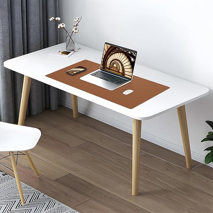 AFIING Cork Desk Mat 31.5" x 17", Waterproof Dual-Sided Cork & PU Leather Desk Pad, Non-Slip Desk Protector for Home Office, Workspace Setup & Gaming, Brown
