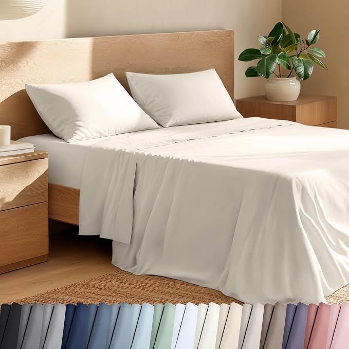 Bare Home 100% Organic Cotton King Sheet Set - Crisp Percale Weave - Lightweight & Breathable - Bedding Sheets & Pillowcases (King, French Beige)