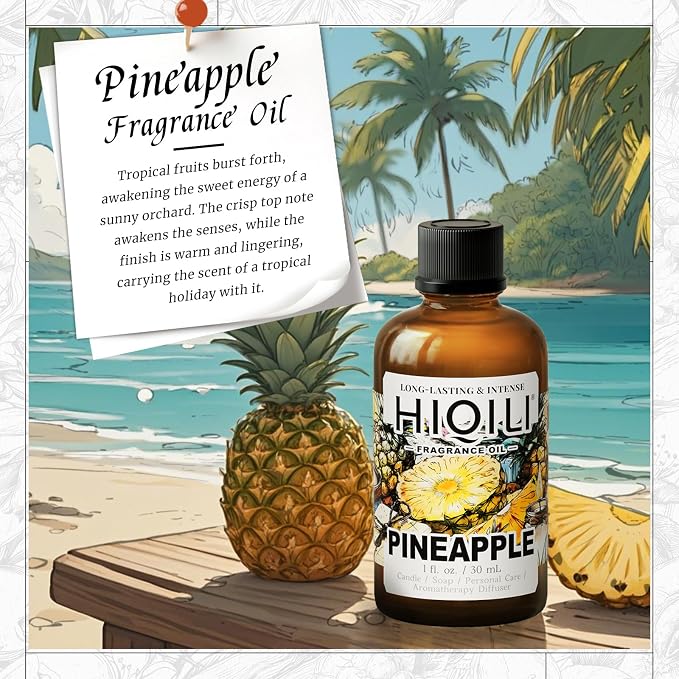 HIQILI Pineapple Fragrance Oil for Perfume & Body Product Making - 1 Fl Oz | Long-Lasting Scent for Essential Oil Diffuser, Soap, Bath Bomb, Candle Making, Bright Scents for Home, Car & Office