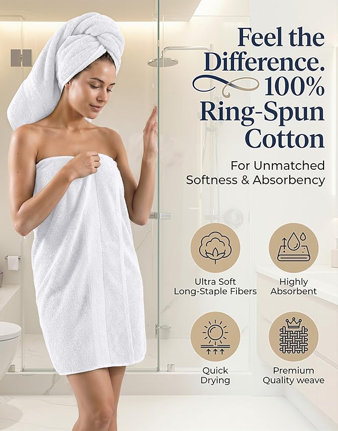 LANE LINEN 100% Cotton Bathroom Towel Set of 24 piece - 4 Bath, 4 Fingertip, 6 Hand, 8 Washcloths, 2 Bath Sheets - Soft, Durable & Absorbent - Hotel & Spa-Quality Design - White Towels